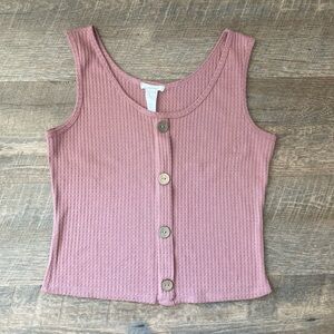 Tiny Willow | Pink Waffle Woven Knit Wood Button Tank Top